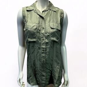 Stunt Collections Small Earthy Green Silk Sleeveless Blouse